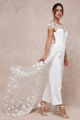 Sophisticated Passion White Floral Embroidered Overlay Jumpsuit