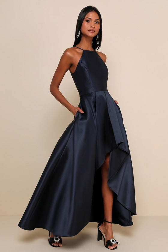 Broadway Show Navy Blue High-Low Gown