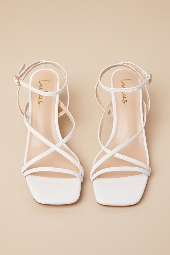 Makenna White Strappy Ankle Strap Low Heel Sandals