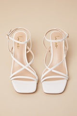 Makenna White Strappy Ankle Strap Low Heel Sandals
