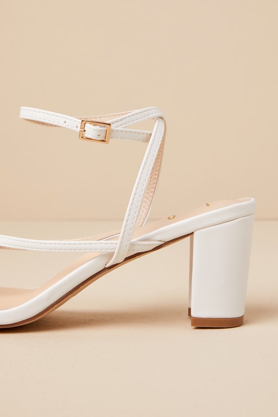 Makenna White Strappy Ankle Strap Low Heel Sandals