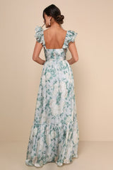 Soiree Perfection Light Blue Floral Ruffled Tiered Maxi Dress