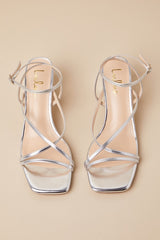 Makenna Silver Strappy Ankle Strap Low Heel Sandals