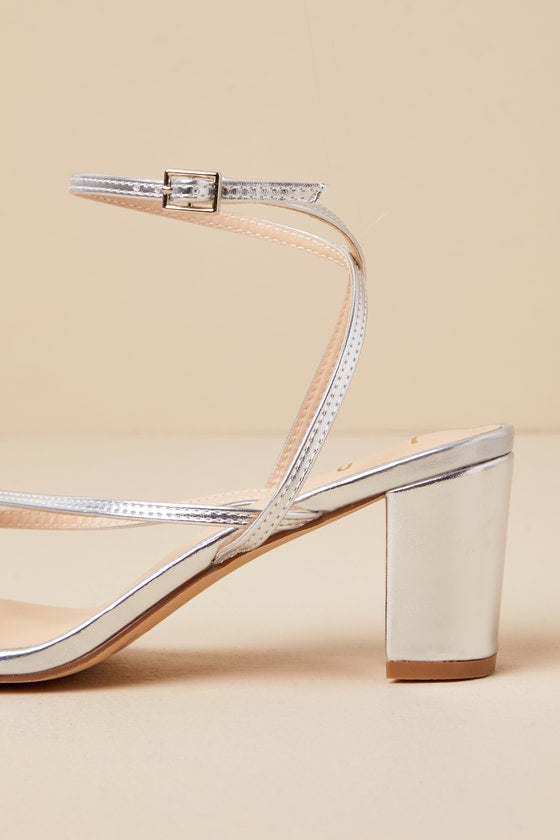 Makenna Silver Strappy Ankle Strap Low Heel Sandals