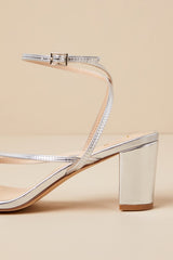 Makenna Silver Strappy Ankle Strap Low Heel Sandals