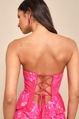 Definite Glamour Hot Pink Sequin Strapless Bustier Maxi Dress