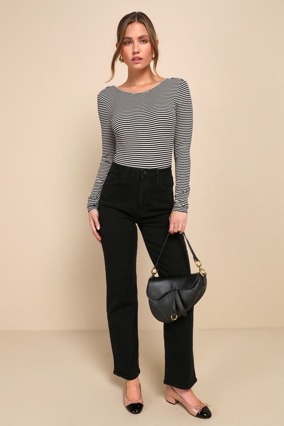 Favorable Cutie Black and White Striped Backless Bodysuit