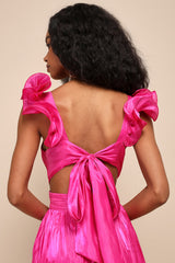 Pristine Glow Magenta Pink Ruffled Tie-Back Maxi Dress