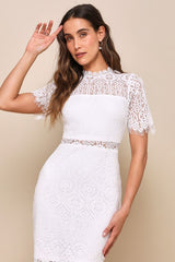 Remarkable White Sheer Lace Short Sleeve Mini Dress