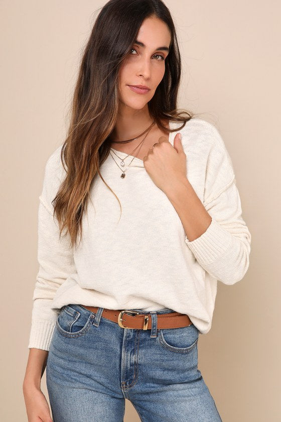 Timeless Perfection Cream Textured Crew Neck Pullover Sweater