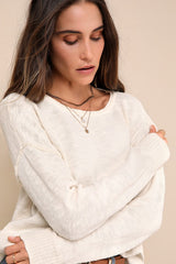 Timeless Perfection Cream Textured Crew Neck Pullover Sweater