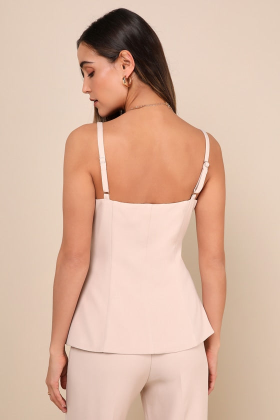Chic Muse Beige Button-Front Cami Vest Top