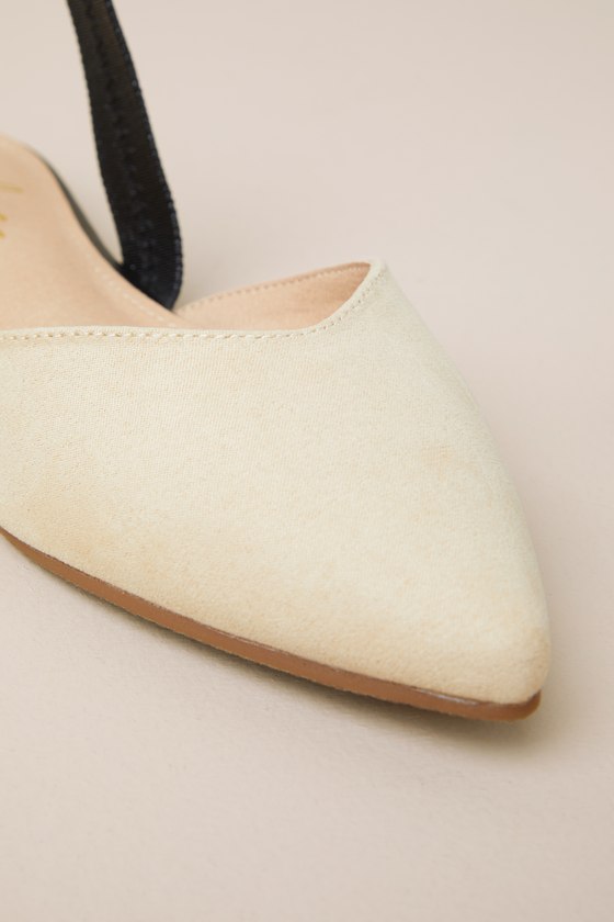 Mae Beige and Black Suede Pointed-Toe Slingback Flats