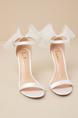 Ayanna Ivory Satin Bow Ankle Strap High Heel Sandals