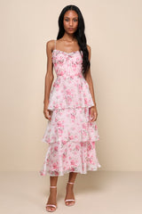 Immaculate Cutie Light Pink Floral Sleeveless Tiered Midi Dress