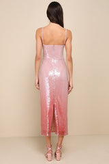 Glittery Wonder Light Pink Ombre Sequin Sleeveless Midi Dress