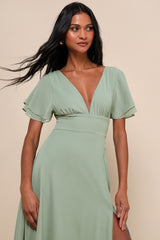 Promise Of Love Sage Brush Flutter Sleeve Maxi Dress
