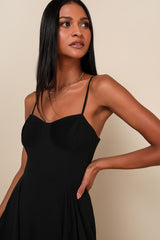 Cause for Commotion Black Pleated Bustier Maxi Dress