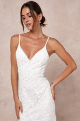 Everlasting Passion White Sequin Beaded Backless Maxi Dress