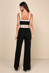 Set for Perfection Black Color Block Two-Piece Jumpsuit