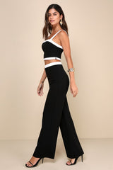 Set for Perfection Black Color Block Two-Piece Jumpsuit