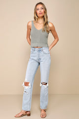 Let's Get Away Sage Green Knit Twist Back Tank Top
