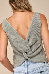 Let's Get Away Sage Green Knit Twist Back Tank Top