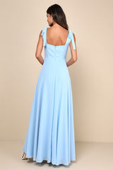 Love Me Forever Light Blue Square Neck Maxi Dress