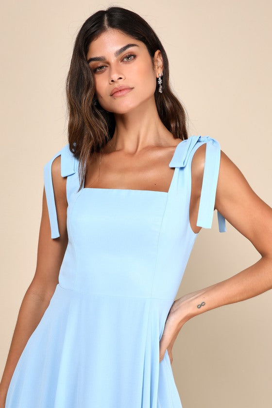 Love Me Forever Light Blue Square Neck Maxi Dress