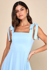 Love Me Forever Light Blue Square Neck Maxi Dress