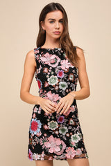 Special Something Black 3D Floral Embroidered Mini Dress