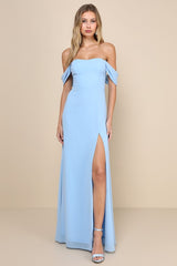 Magical Magnetism Light Blue Off-the-Shoulder Maxi Dress