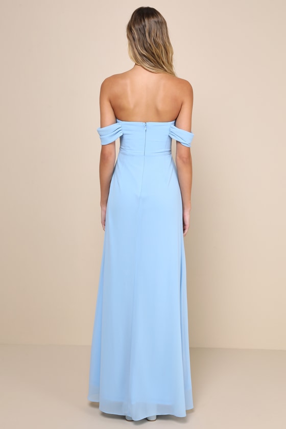 Magical Magnetism Light Blue Off-the-Shoulder Maxi Dress