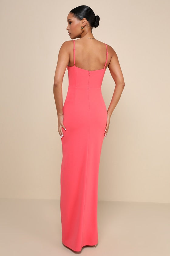 Impressive Glamour Coral Pink Sleeveless Column Maxi Dress