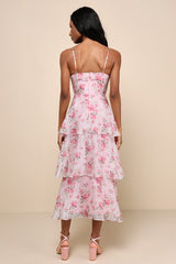Immaculate Cutie Light Pink Floral Sleeveless Tiered Midi Dress