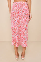 Up and Coming Cutie Coral Pink Floral Print Midi Skirt