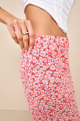 Up and Coming Cutie Coral Pink Floral Print Midi Skirt