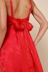 Major Perfection Red Floral Jacquard Midi Dress with Pockets