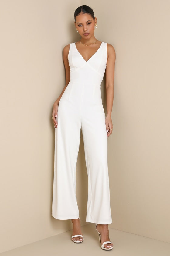 Sweet Eloquence White Lace Back Sleeveless Wide-Leg Jumpsuit