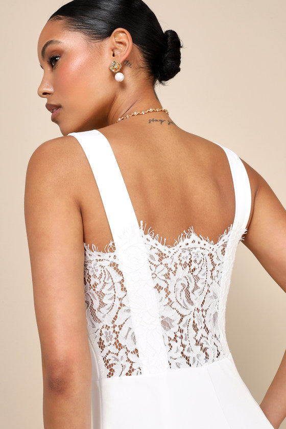Sweet Eloquence White Lace Back Sleeveless Wide-Leg Jumpsuit