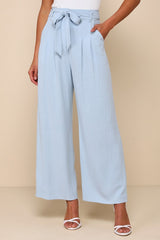 Trend Alert Light Blue Belted High-Waisted Wide-Leg Pants