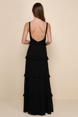 Sincerely Poised Black Backless Bustier Tiered Maxi Dress