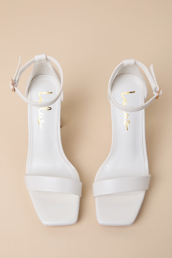 Signie White Square-Toe Platform Ankle Strap Heels