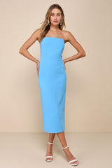 VIP Instinct Light Blue Strapless Midi Dress