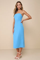 VIP Instinct Light Blue Strapless Midi Dress