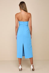 VIP Instinct Light Blue Strapless Midi Dress