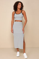 Trendy Match White Striped Ribbed Two-Piece Midi Dress