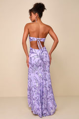 Shimmering Icon Lavender Sequin Lace-Up Strapless Maxi Dress