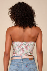 Flirtatious Flowers Cream Floral Lace Strapless Bustier Bodysuit