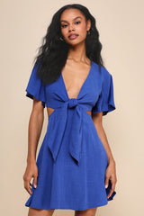 Perfect Day for Love Royal Blue Cutout Tie-Front Mini Dress